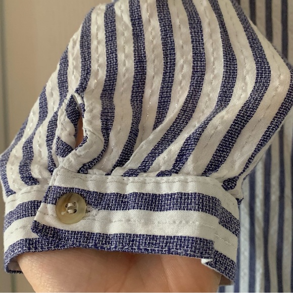 Blue silver and white pinstripe button-down shirt - Picture 3 of 8